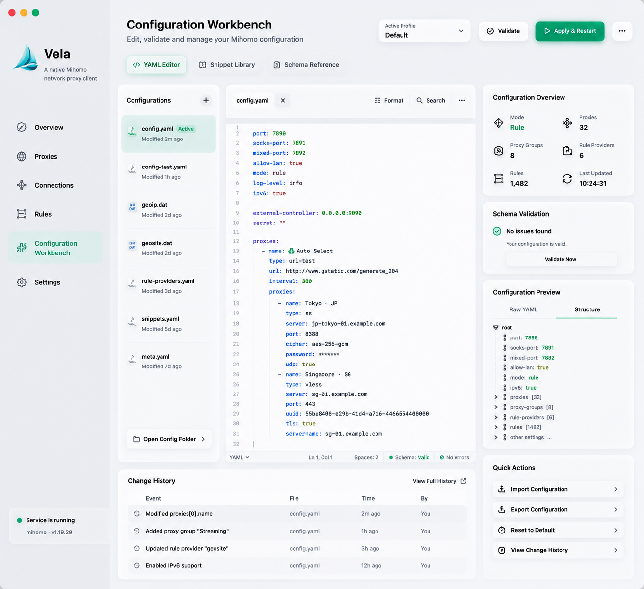 Vela 配置工作台，包含 YAML 编辑器和结构验证